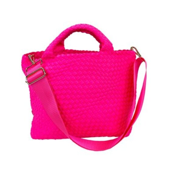 Ahdorned Lily Woven Neoprene Tote Crossbody with Pouch - Neon Pink - NWT - Picture 3 of 10